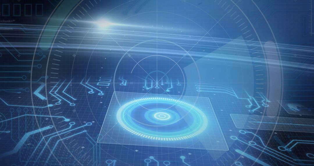 Futuristic Glowing Holographic Interface on Digital Circuit Grid