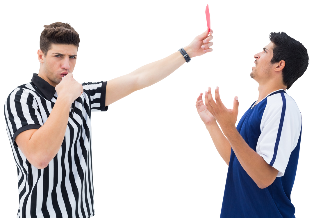 Transparent Referee Holding Red Card Confronting Displeased Soccer Player - Download Free Stock Images Pikwizard.com