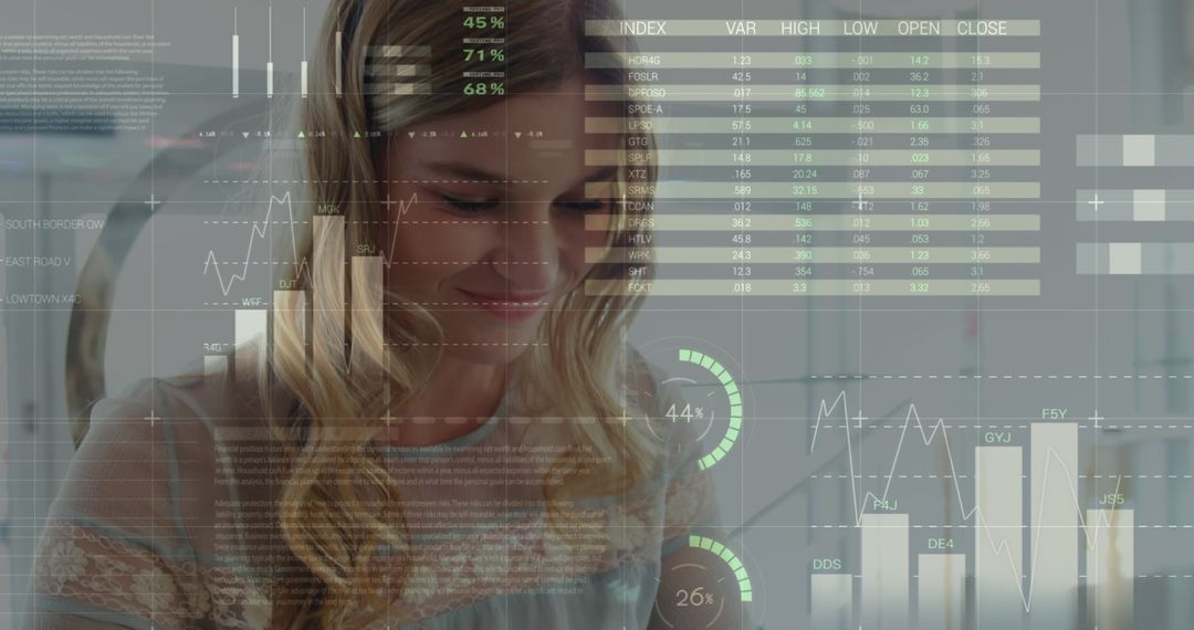 Futuristic Data Visualizations Surrounding Woman With Smartphone