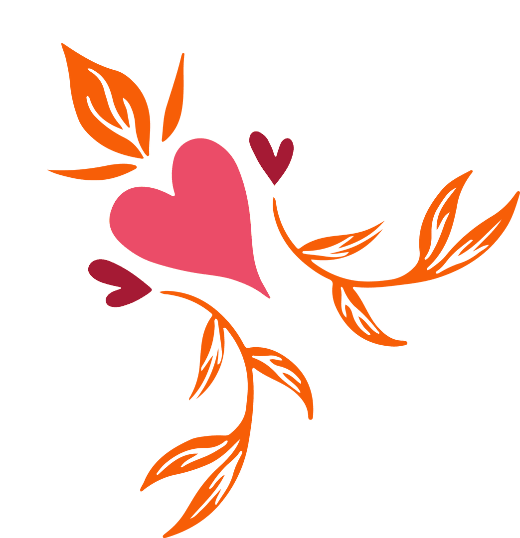 Romantic Heart with Orange Vines on Transparent Background