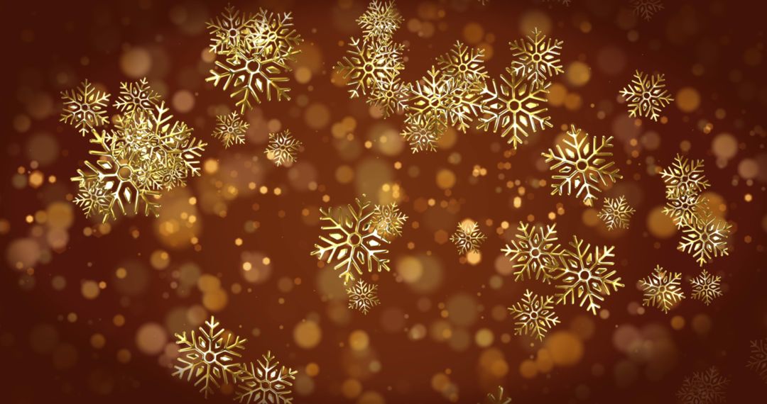 Glittering Gold Snowflakes on Brown Bokeh Backdrop