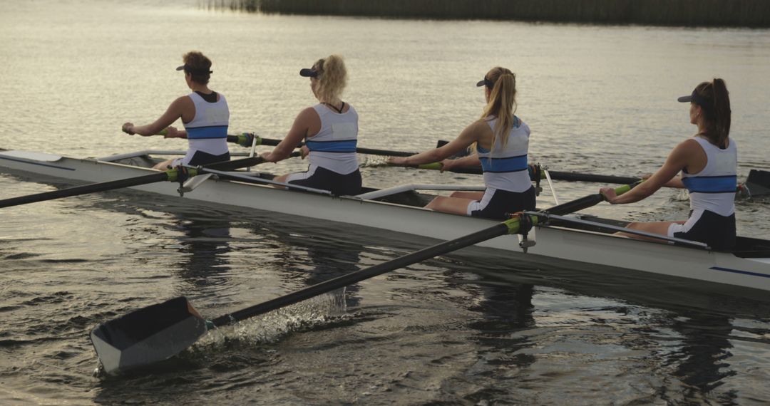 Team of Female Rowers Training on Calm Lake at Sunrise - Free Images, Stock Photos and Pictures on Pikwizard.com