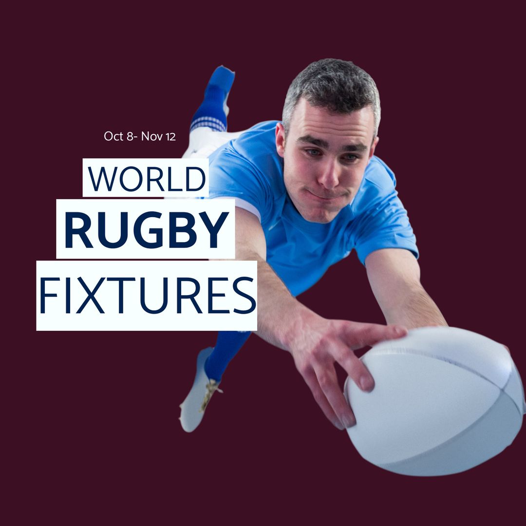 Dynamic Rugby Player in Action Promoting World Rugby Fixtures