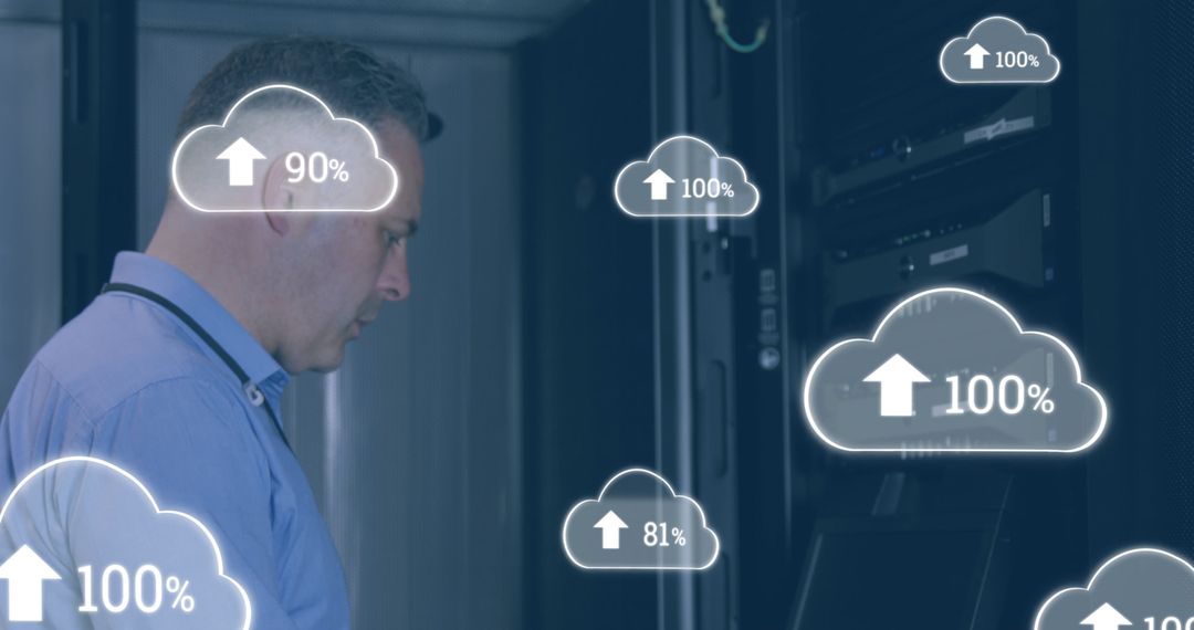 IT Professional Managing Cloud Data Uploads in Data Center - Free Images, Stock Photos and Pictures on Pikwizard.com