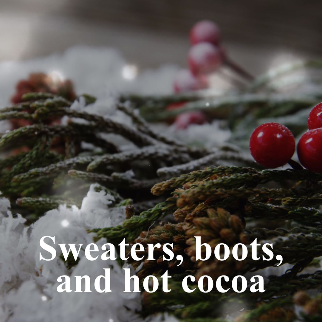 Winter Holiday Vibes with Snow-Covered Branches and Red Berries