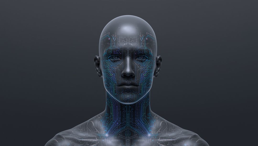 Futuristic Android with Glowing Circuit Interface