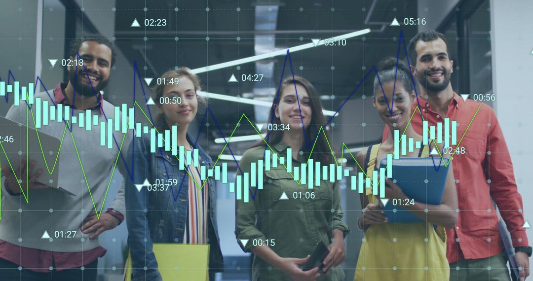 Diverse Professionals Analyzing Data and Graphs in Modern Office
