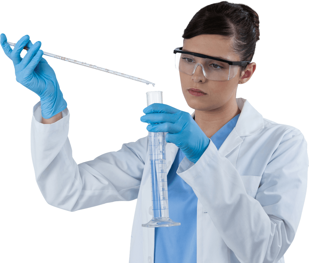 Transparent Background Female Scientist Conducting Tube Experiment