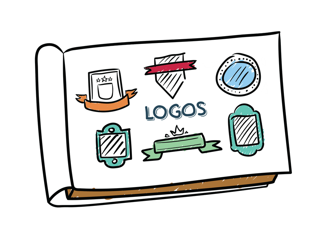 Sketchbook Displaying Creative Logo Designs on Transparent Background