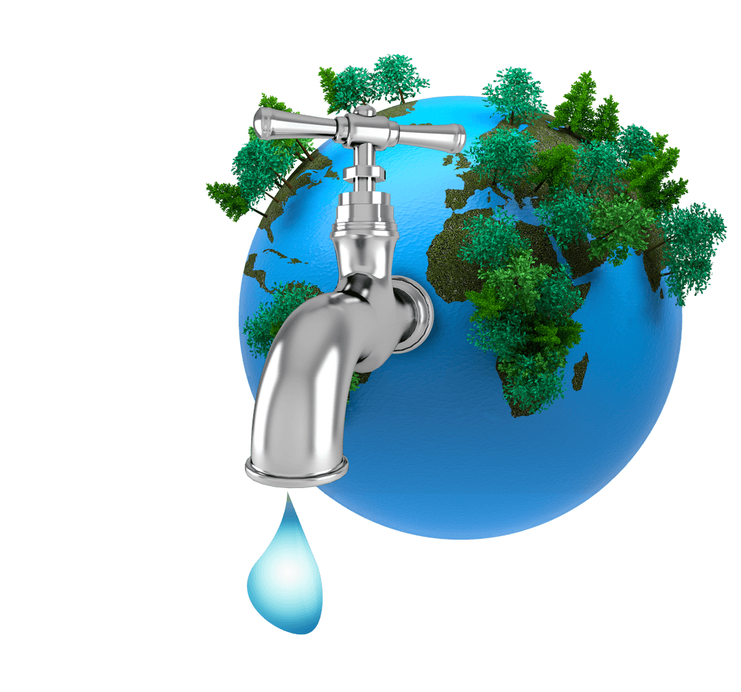 Transparent Globe with Faucet and Trees Illustrating Ecology