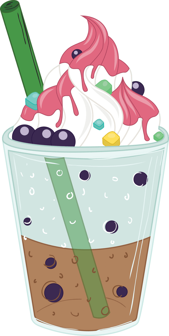 Bubble Tea with Whipped Cream and Sprinkles Transparent PNG Vector