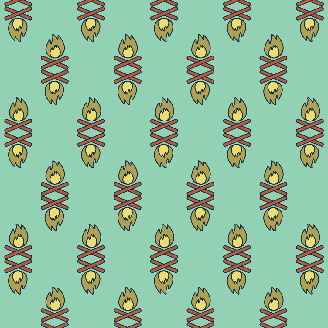 Transparent Fire Icons Pattern on Green Background