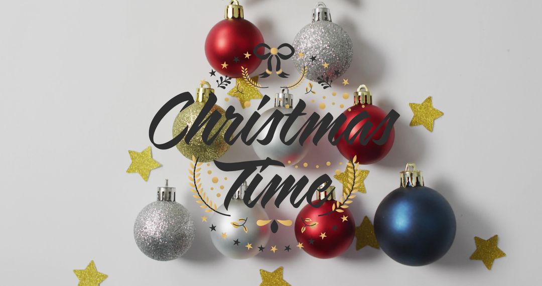 Festive Christmas Baubles with Star Confetti on White Background