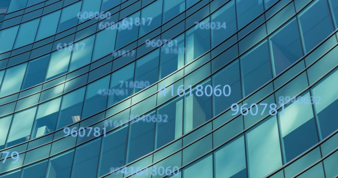 Digital Data Streams Over Curved Glass Building Exterior