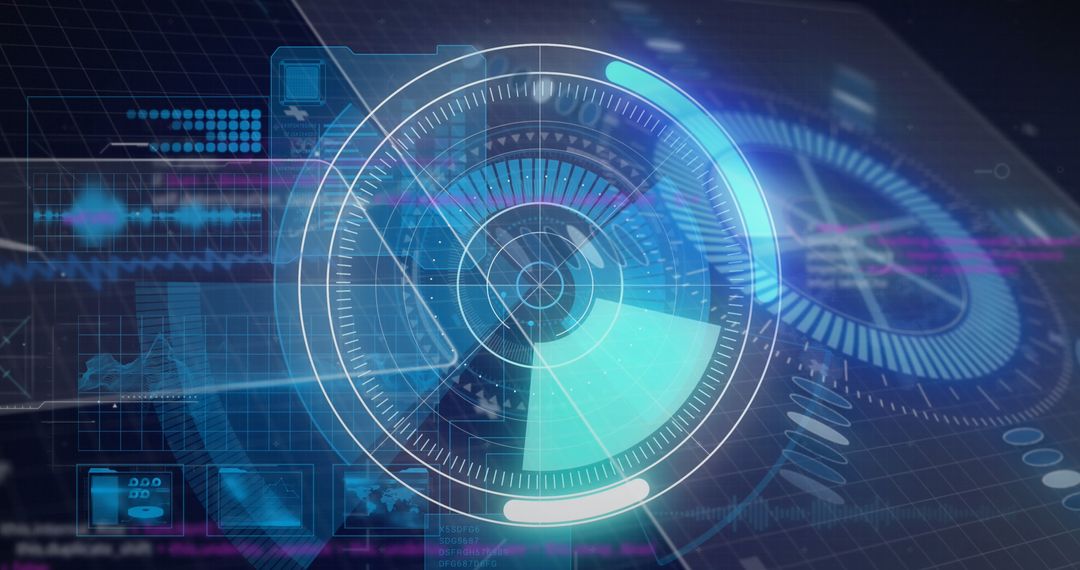 Futuristic Digital Interface with Neon Radar and Graphs