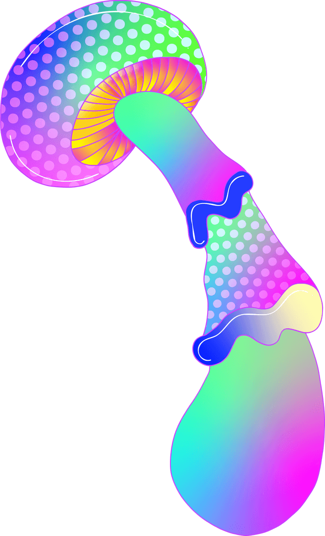 Surreal Abstract Mushroom in Neon Gradient on Transparent Background