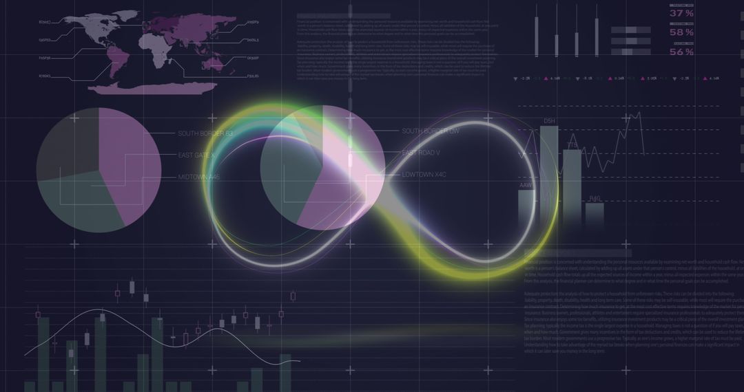 Neon Infinity Symbol with Business Data Analytics