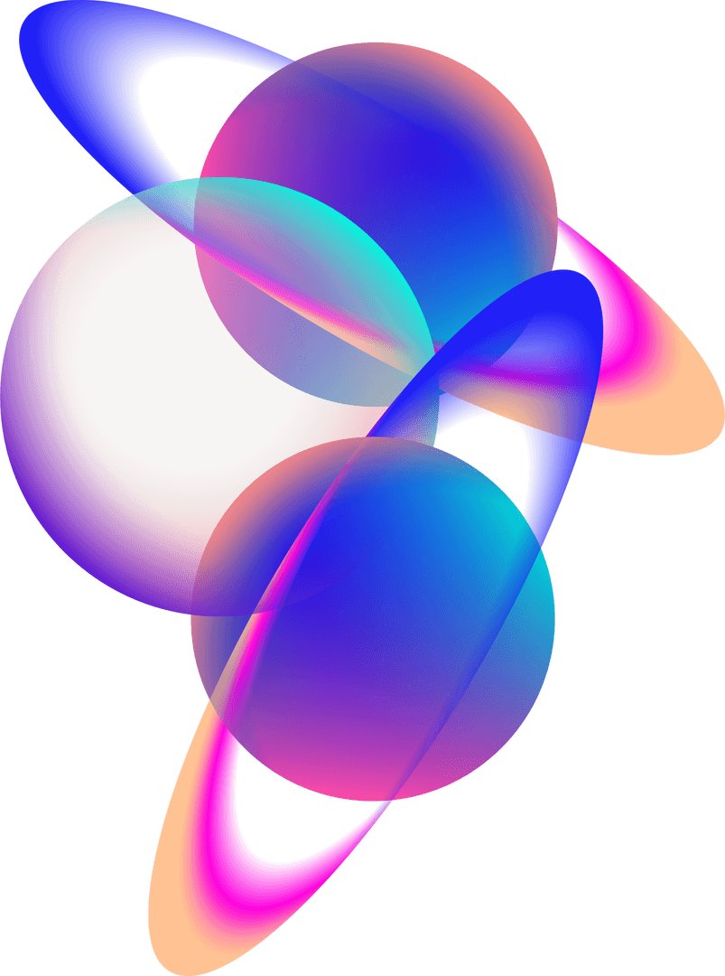 Transparent Abstract Ringed Spheres Digital Art with Vibrant Colors