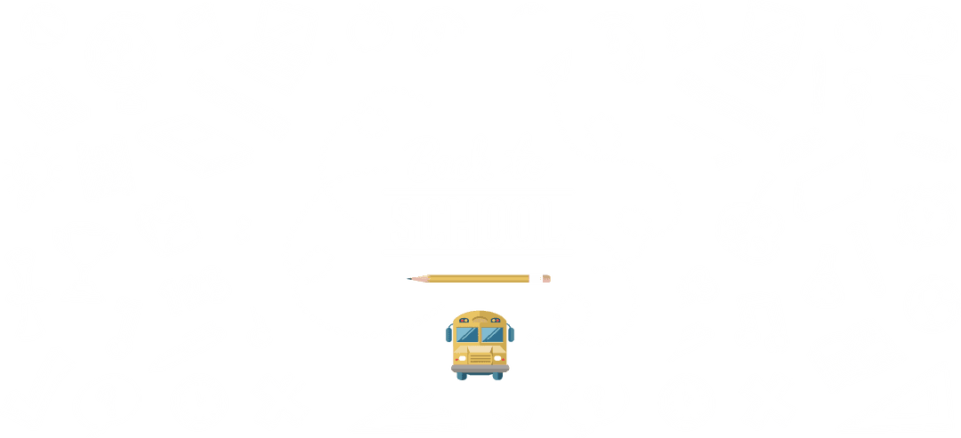 Back to School Transparent with Icons and School Bus Illustration