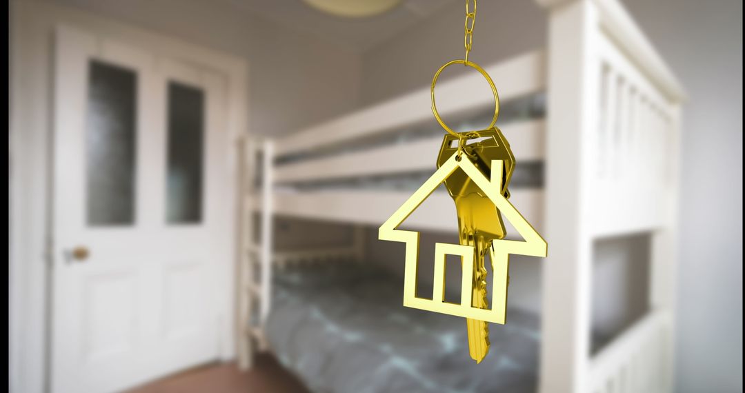 Golden House Keychain Swinging in Child's Bedroom with Bunk Bed