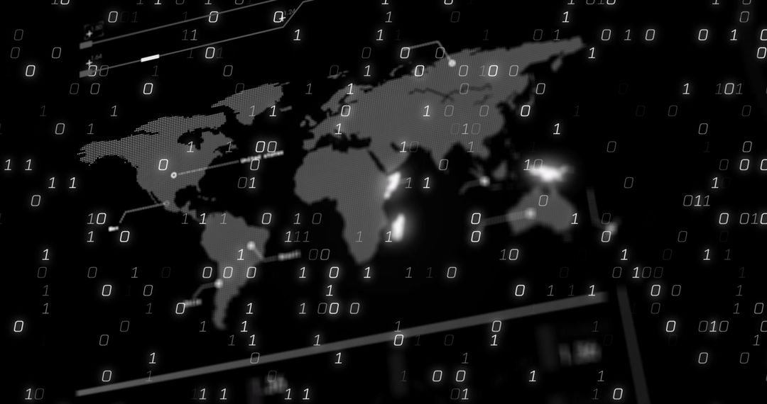Binary Code Overlay on World Map for Global Digital Concept
