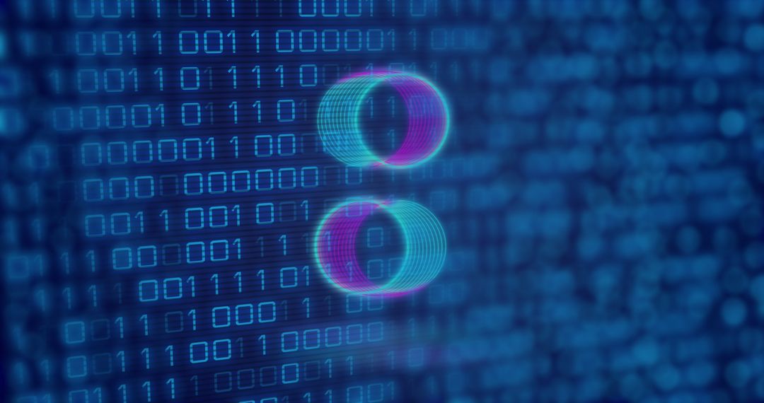 Neon Circles over Binary Code Virtual Data Network - Free Images, Stock Photos and Pictures on Pikwizard.com