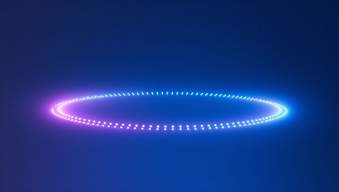 Futuristic LED Ring Glowing with Gradient Lights in Abstract Space
