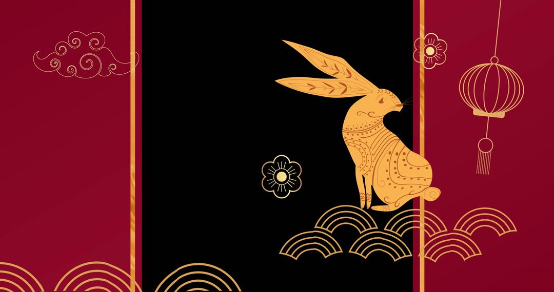 Chinese Traditional New Year with Golden Rabbit Illustration