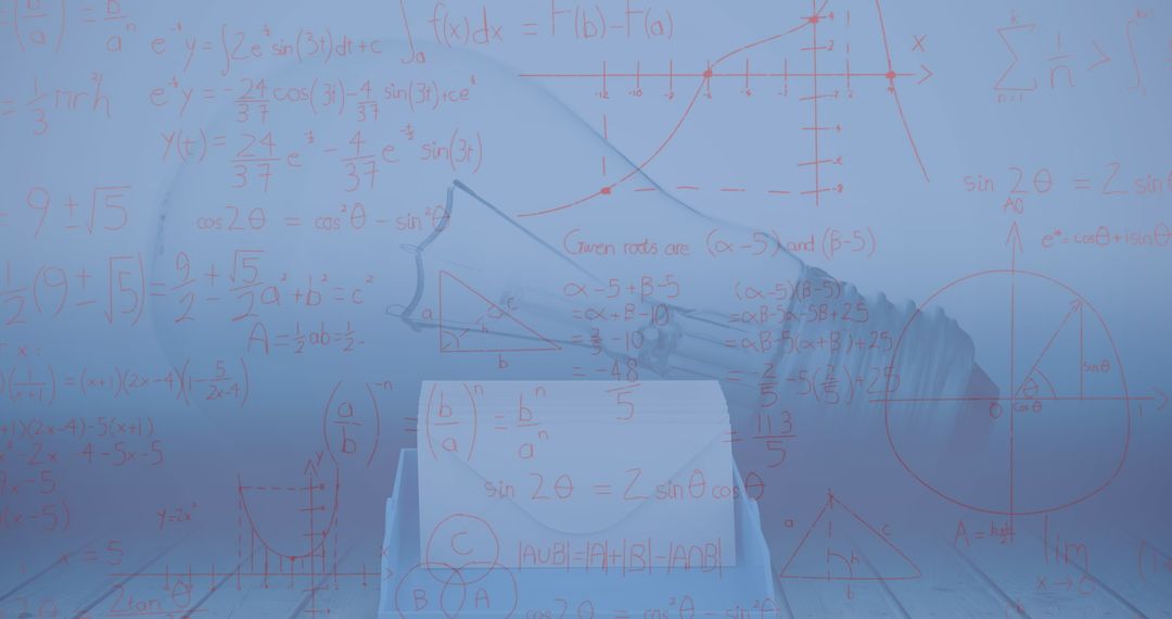 Floating Mathematical Notations Surrounded by Tissue Box on Wooden Table