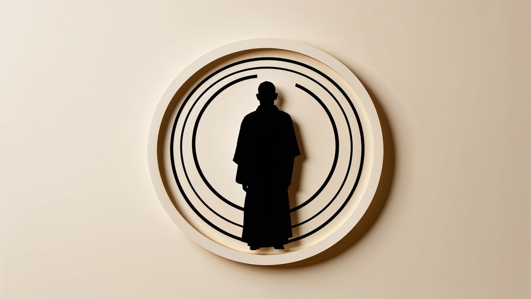 Modern Art Sculpture with Concentric Circles and Robed Figure