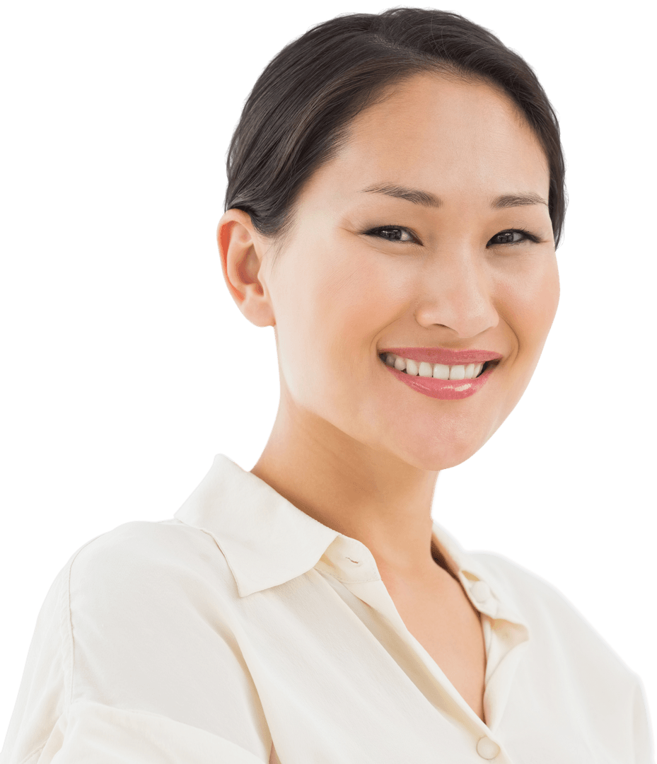 Smiling Asian Businesswoman on Transparent Background Vector