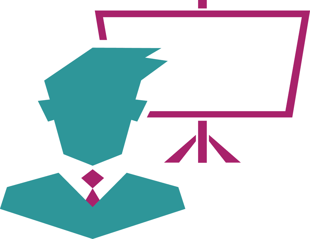 Colorful Businessman and Presentation Screen Icon on Transparent Background