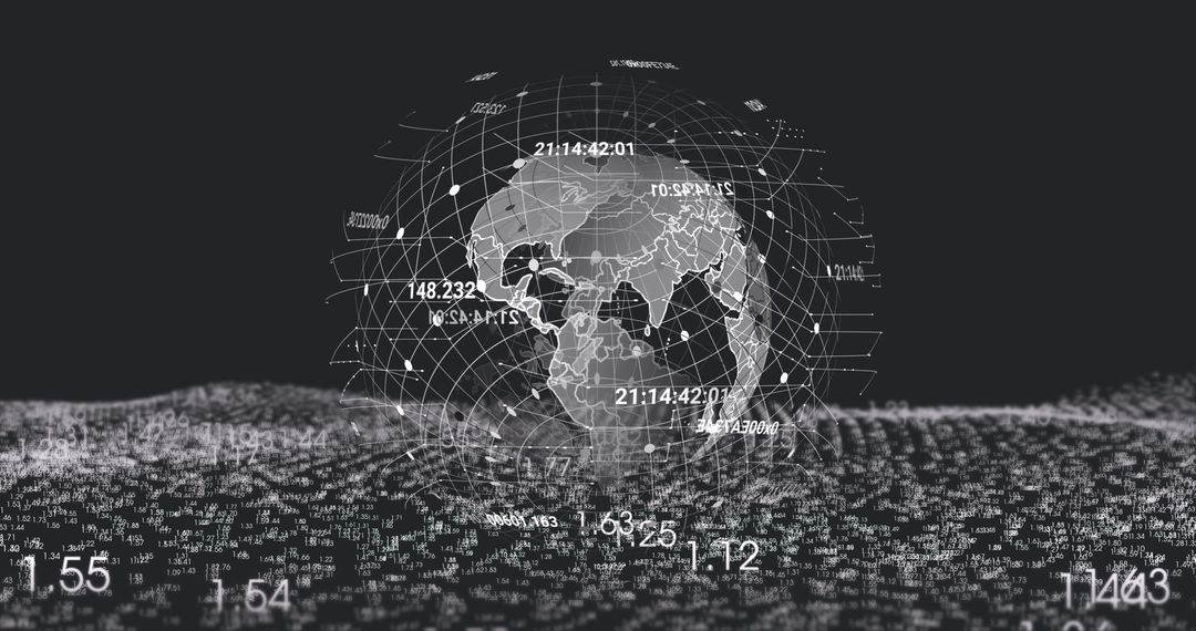 Digital Globe with Rotating Numbers on Black Background