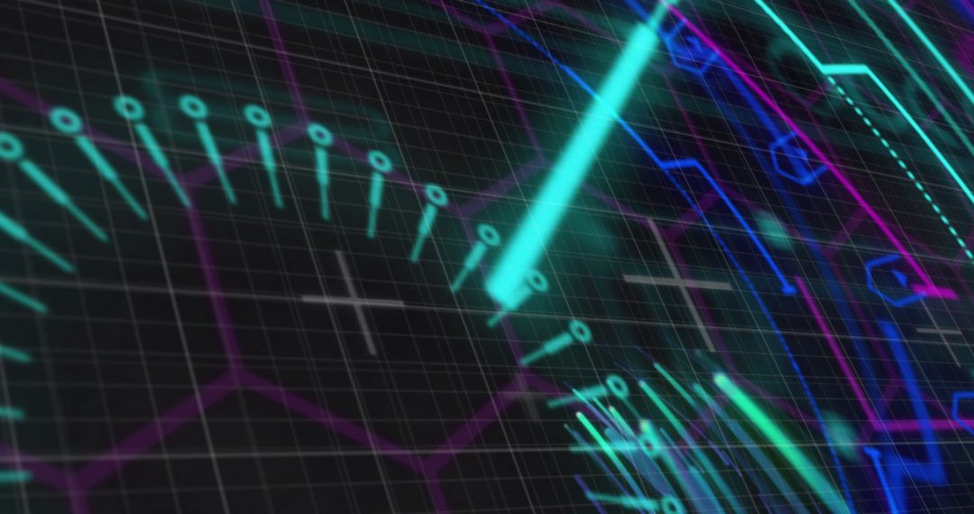 Futuristic Interface with Light Trails and Hexagonal Designs