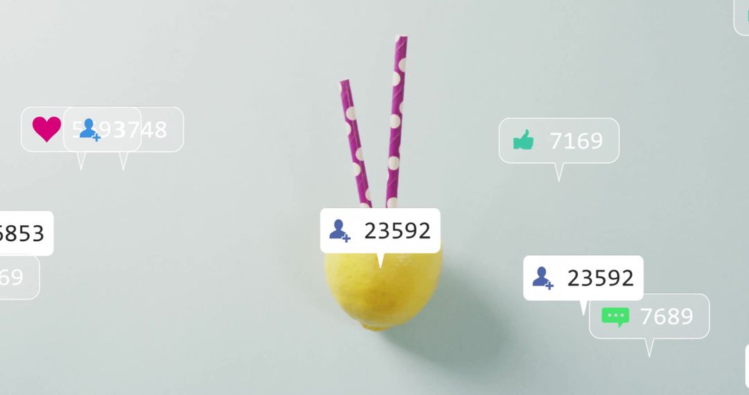 Trendy Lemon with Social Media Notifications Overlay on Light Background