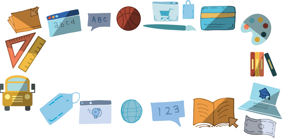 Educational Icon Set on Transparent Background for School Concept