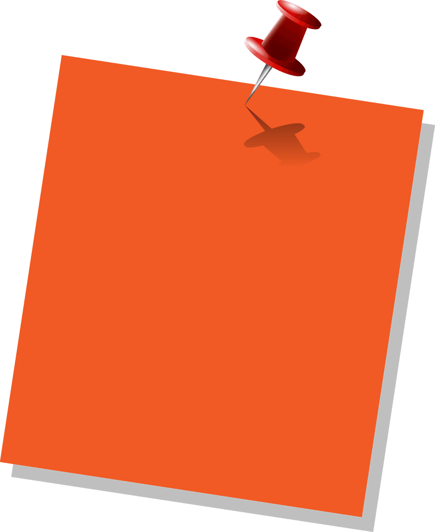 Orange Note Card on Transparent Background with Red Push Pin