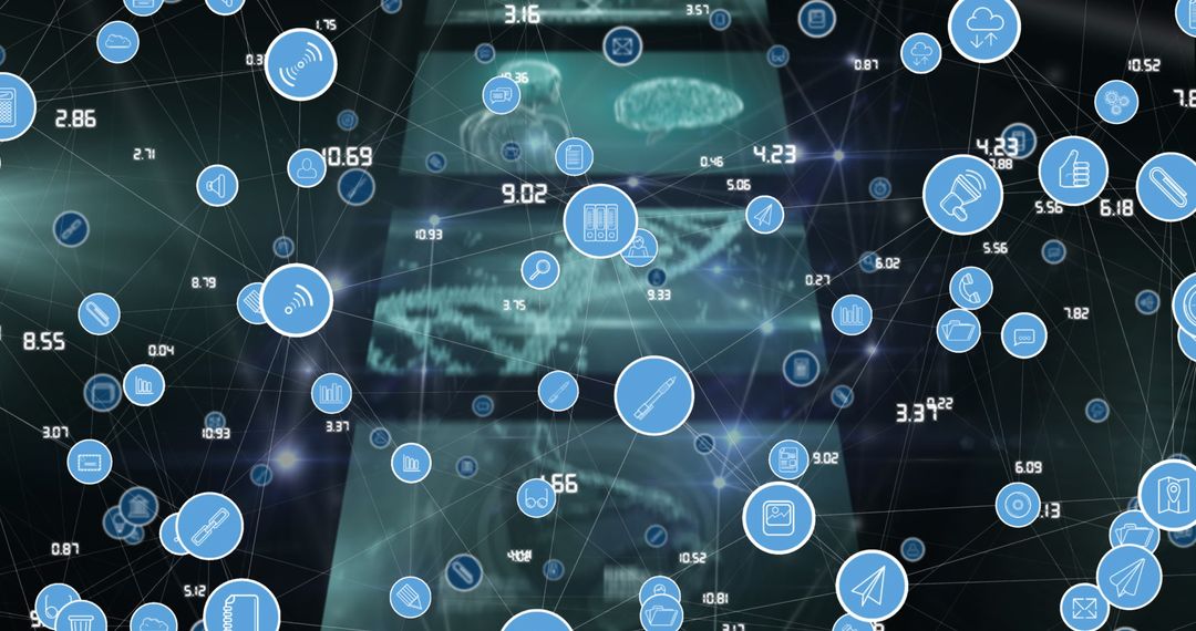 Digital network display with data symbols and connections