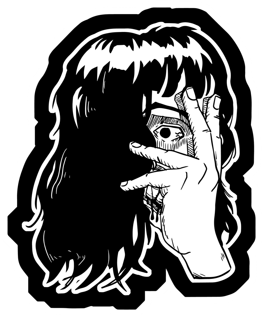 Monochrome Surreal Hand-Pressed Eye on Transparent Background