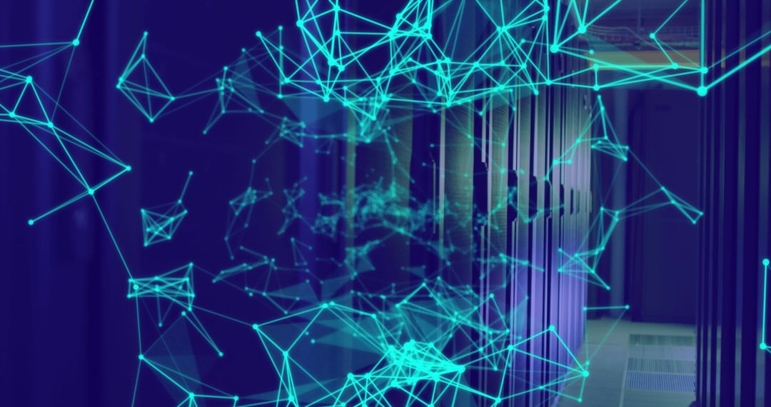 Network Connections in Server Room with Futuristic Digital Interface