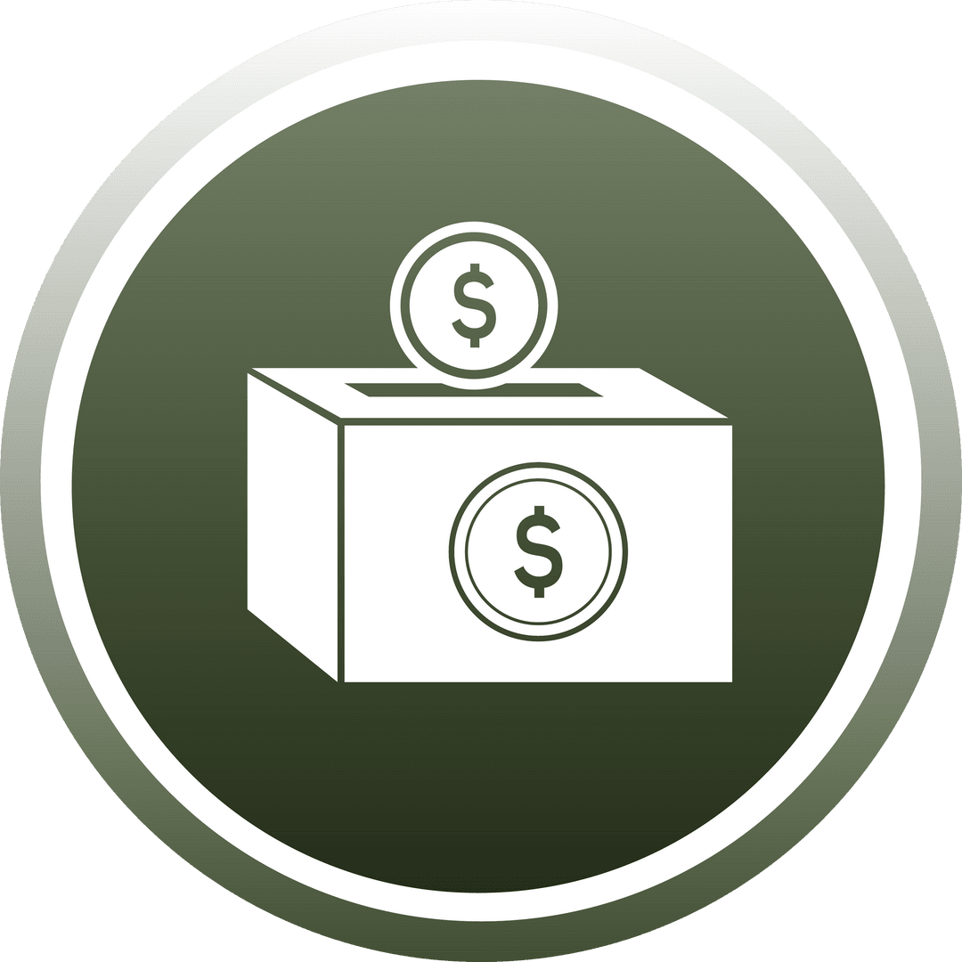 Transparent Dollar Coin and Box on Green Circle Icon