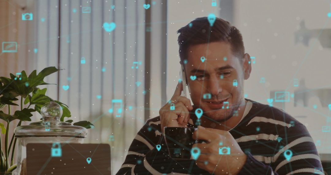 Asian Professional Engaging With Digital Icons In Home Office Setup