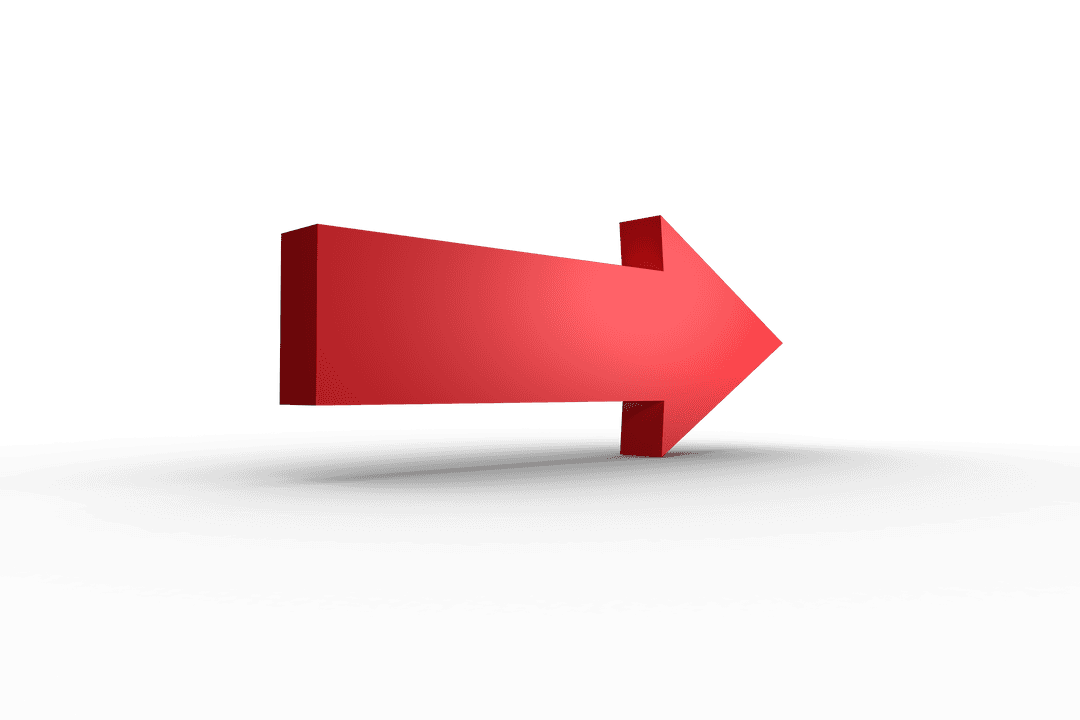 3D Red Arrow Graphic on Transparent Background for Directional Communication
