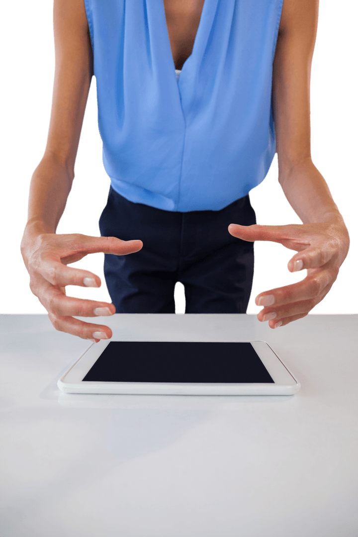 Transparent Gesture of Businesswoman Planning with Tablet