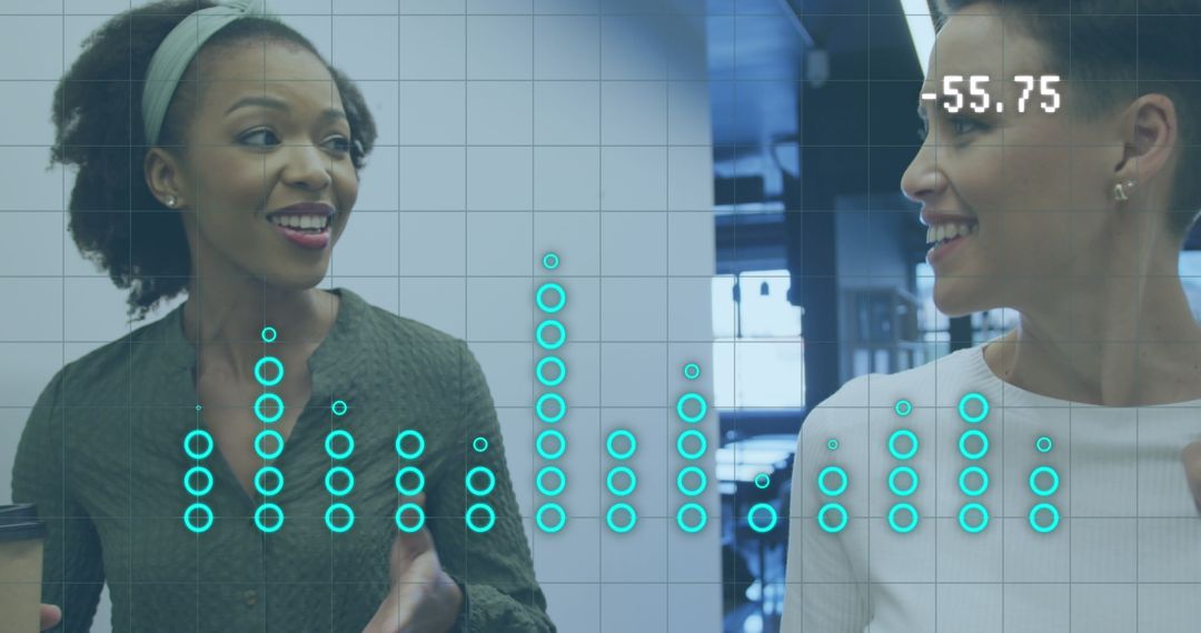 Diverse Professionals Discussing with Digital Data Overlay
