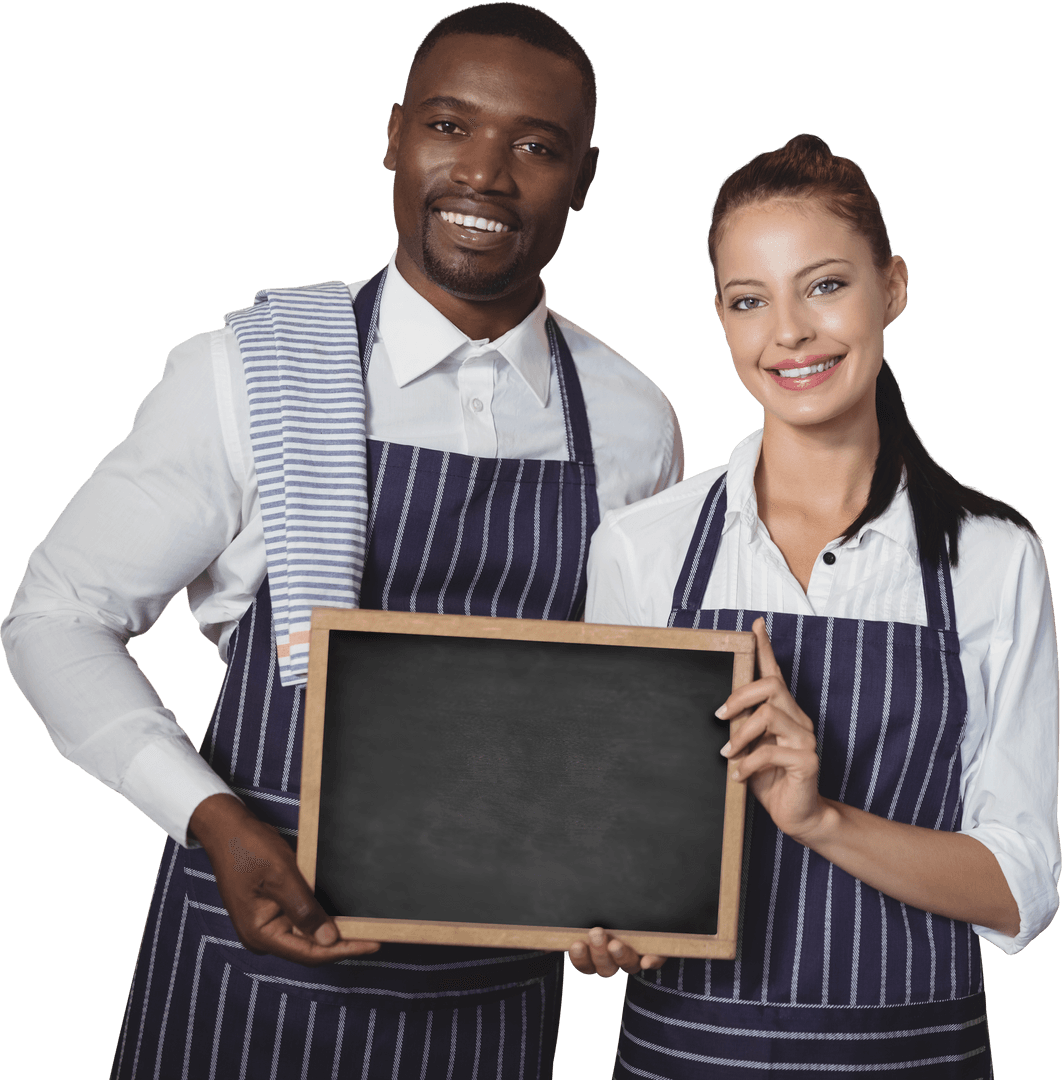 Smiling Chefs Holding Blank Chalkboard, Transparent Background