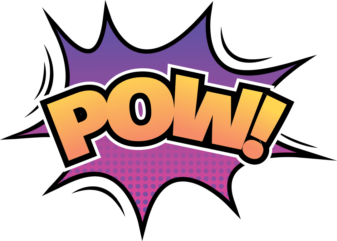 Comic Style POW Burst with Purple Gradient on Transparent Background