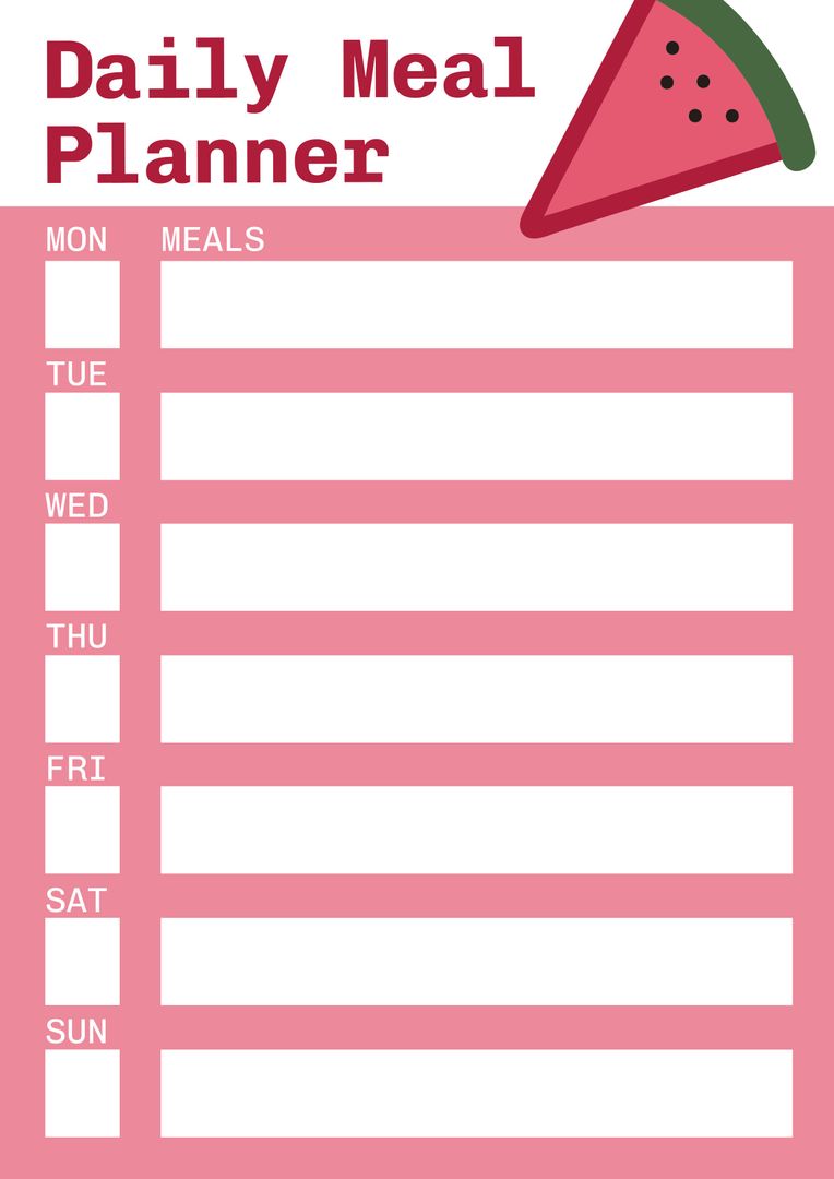 Weekly Daily Meal Planner with Watermelon Illustration - Download Free Stock Templates Pikwizard.com