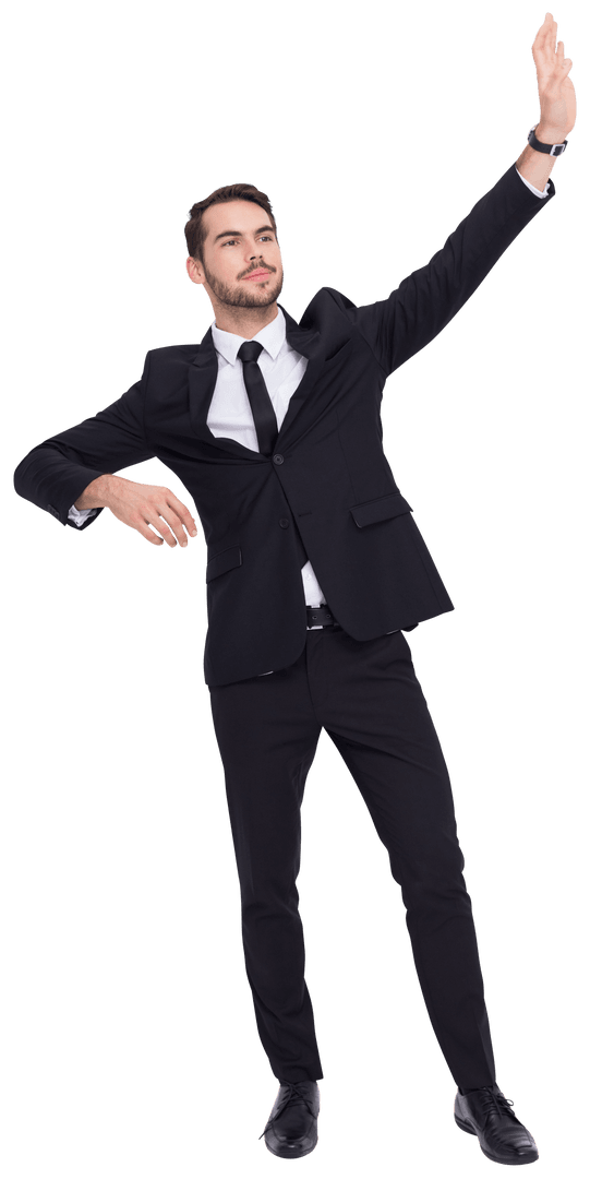 Confident Businessman Pointing Upward Transparent Background