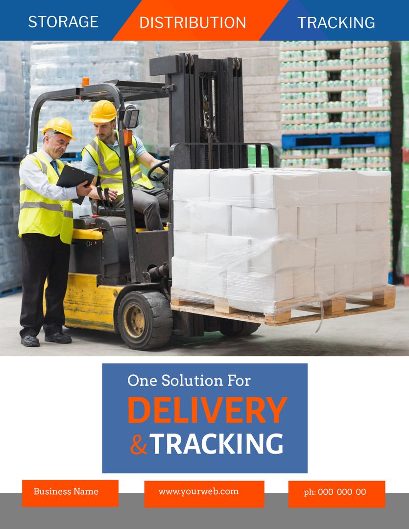 Warehouse Team Using Forklift for Distribution Efficiency and Tracking Solutions - Download Free Stock Templates Pikwizard.com